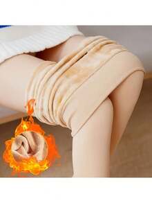 1 Piece Black 600D Fleece Lined Thermal Tights For Women, Minimalist And Fashion Pantyhose - Màu be - Xem 3