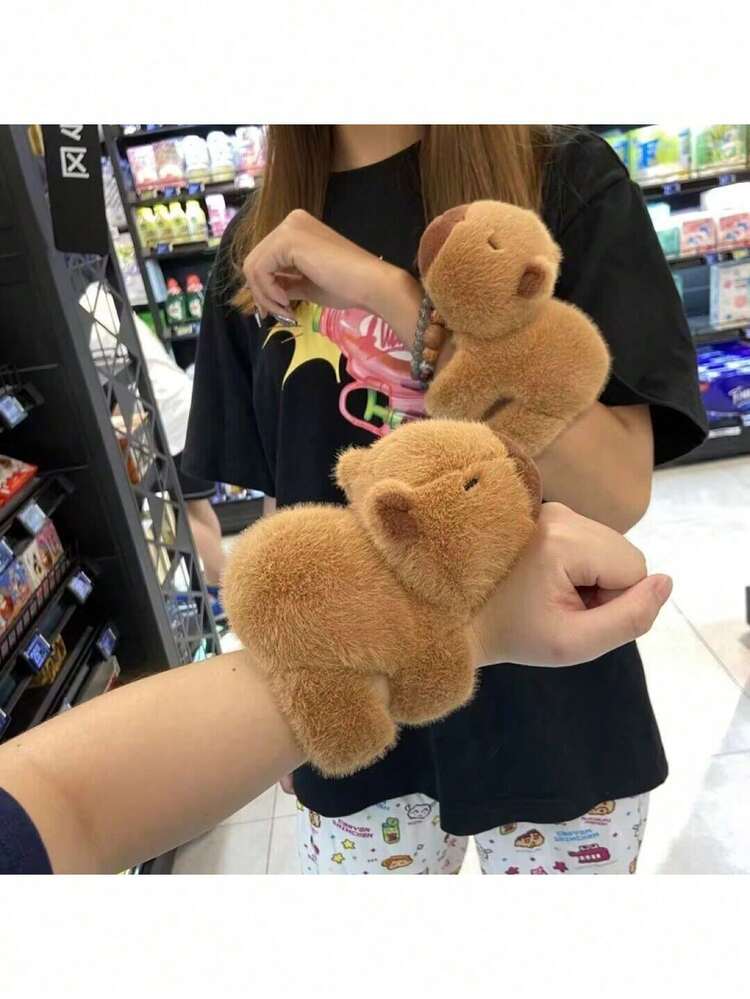 Cute Capybara Plush Doll With Clapping Ring, Creative Design Can Be Worn On Wrist, Unique Christmas And New Year Gift For Friends. Keywords: Capybara, Doll, Christmas, Capybara Costume, Fun Plush Doll - Multicolor - View 4