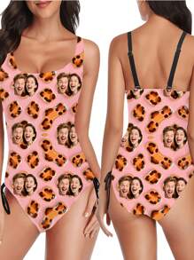 1 pieza Traje de baño personalizado para mujer, con diseño personalizado, estampado de leopardo rosa, de alta elasticidad y ajuste ceñido, apropiado para playa y entrenamiento de natación, traje de baño de moda para mujeres jóvenes, playa, vacaciones, niñas