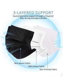 200/100/50/10 Premium Disposable Masks, Enhanced 3-Layer Protection With Adjustable Clip - Breathable, Soft, Gentle For Home, School, Office And Outdoor Use, Polypropylene Material And Disposable Design - Black - View 6