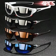 4副复古骑行钓鱼男女通用方形运动时尚眼镜，经典复古登山户外运动时尚眼镜，奢侈品牌设计师时尚眼镜，热带海滩度假夏季彩色装饰时尚眼镜 - 4PCSF23 - 查看 5