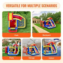 Inflatable Bounce House, Outdoor High Quality Playhouse Trampoline, Jumping Bouncer With Blower, Slide, And Storage Bag, Family Backyard Bouncy Castle, For Kid Ages 3–8 Years, 131x133x91 Inch - 美規A型插(110-127V) - 查看 6