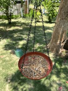 1 pezzo Mangiatoia per uccelli da appendere per giardino esterno - In plastica resistente, a doppio uso per cibo e acqua, facile da installare, adatta per pappagalli e colibrì, stazione decorativa per uccelli con catena