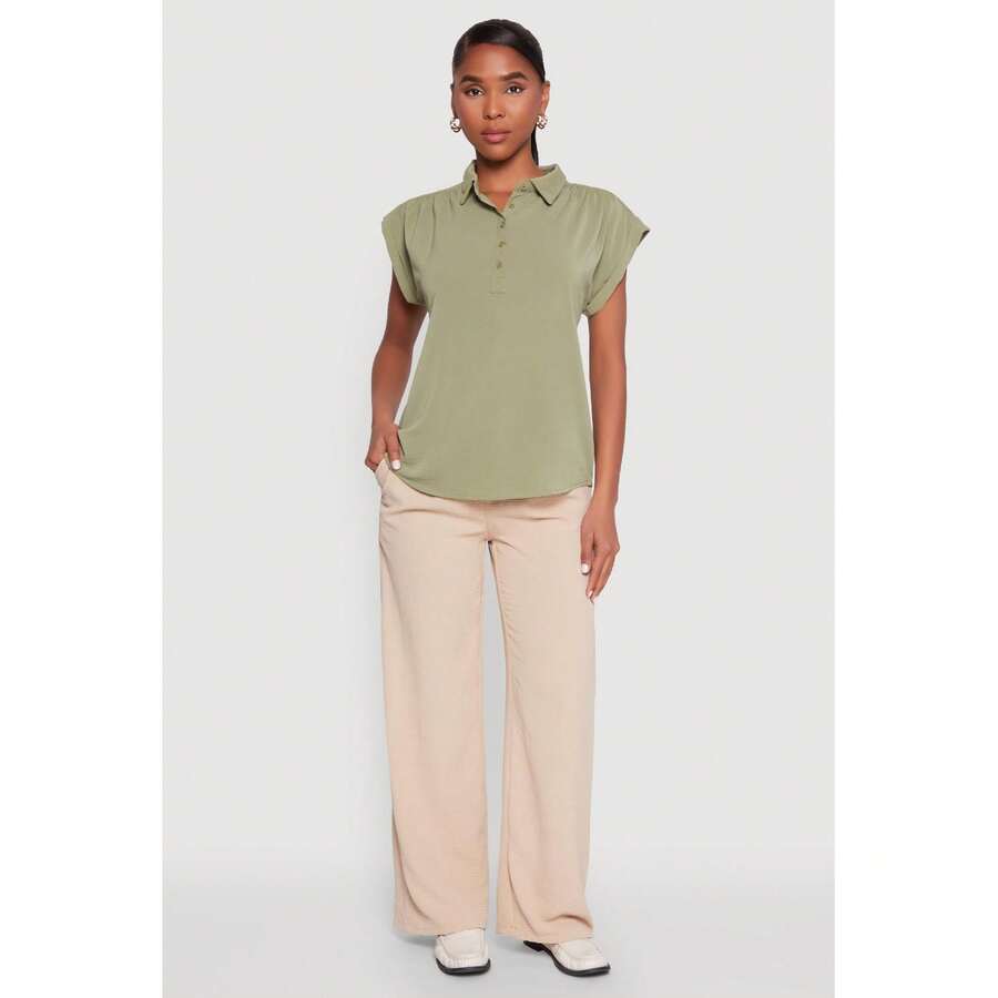 Ruched Cap Sleeve Blouse - Multicolor - View 1