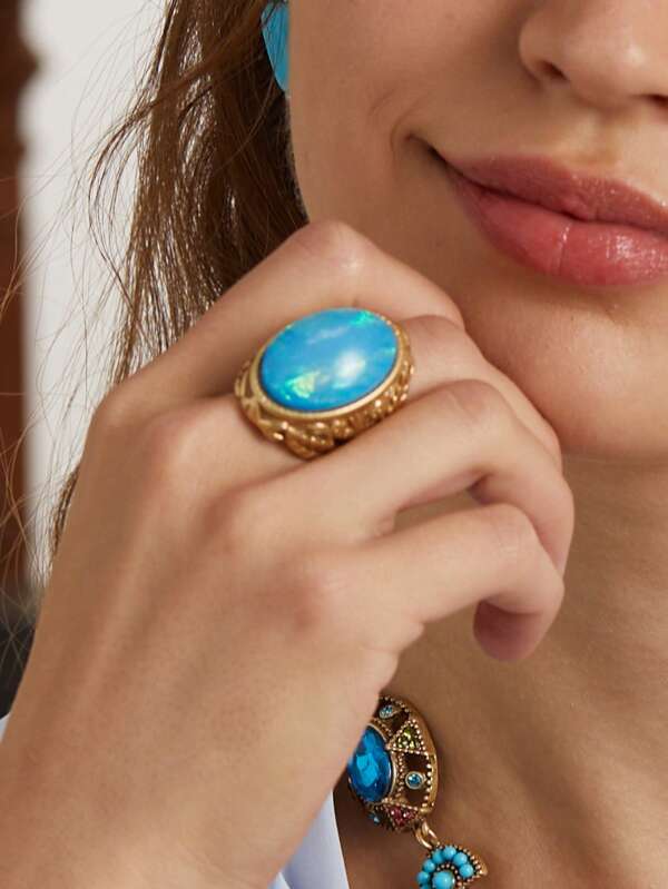 1 peça vintage envelhecido 18K banhado a ouro cobre videira floral gravado roxo/turquesa boho anel ajustável