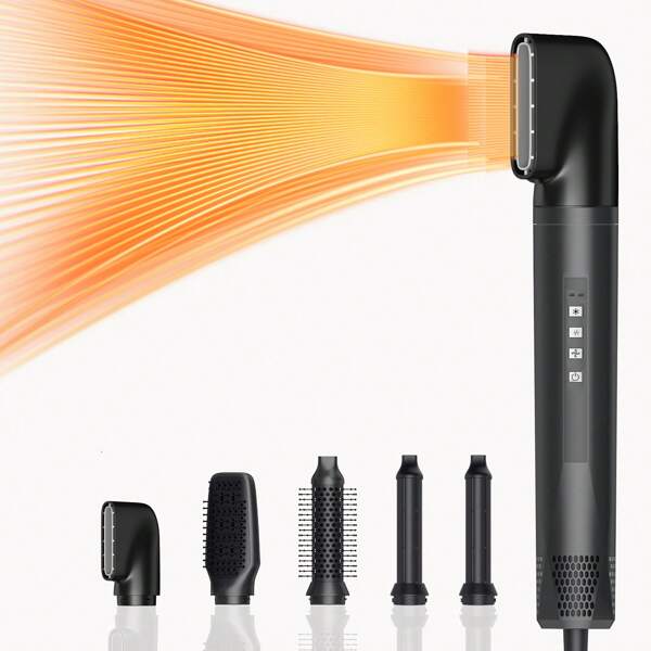 UKLISS Secadora de aire caliente Pro 5 en 1 | Secador de pelo de alta velocidad a 110,000 RPM y rizador automático | 5 cabezales intercambiables rápidamente + doble voltaje para rizos y alisado de salón sin frizz | Regalo para el Día del Padre, vacaciones de verano y Prime Day (Negro)