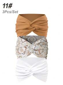 3pcs Women's Extra Wide Criss-Cross Casual Boho Headband, Solid Color Versatile Hair Accessories Turban Headband Sweatband, Hairband