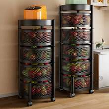 5 Tier Kitchen Rotating Storage Trolley Cart Utility Vegetable Mobile Shelf - Black - View 11