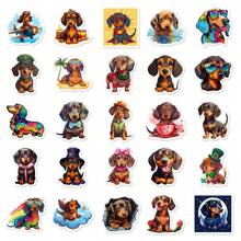 50 pegatinas impermeables de PP con diseño de perro salchicha de dibujos animados, coloridas y infantiles, aplicables a tazas, patinetas, computadoras portátiles, cuadernos, equipaje, educación temprana, recompensas en el aula, interacción entre padres e hijos