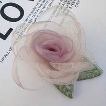 20/10pcs Pink Sheer Mesh Rose Flower Embroidered Appliques With Leaves, Handmade 3D Floral Embellishments For Hair Clips And Craft Decorations