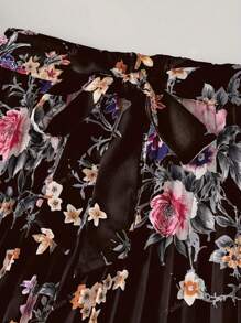 Falda elegante con pliegues y cintura con lazo en satén estampado para mujer