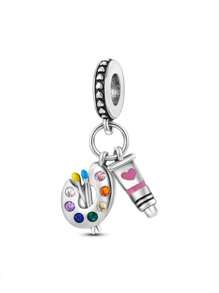 STYFNE 1pc Key & Lock Heart Shaped Crystal Studded Wing Pendant, Adorable Heart Pave Pendant, Beaded Sisters Heart Charm, Suitable For Bracelet DIY, Women Jewelry, Girls Gift, Everyday Use