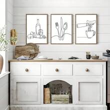 3pcs/Set Wooden Framed Canvas Posters, Black And White Modern Minimalist Line Print, Kitchen Wall Art Cutlery Wine And Cheese Coffee , For Living Room, Bedroom, Kitchen, Dining Room, Classroom Decor, Office,Wall Art, Wall Decoration, Room Decoration, Perfect Gift For Art Lovers & Home Decor Enthusiasts, Optional Frame - Multicolor - View 7