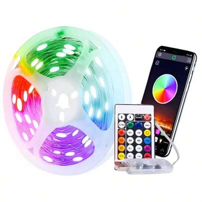Fita Led Cordão 20 Metros RGB Com Controle Remoto Bluetooth E Aplicativo A Prova D'Água
