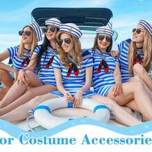 Adjustable Black & White Sailor Cap, Striped Skipper Cap, Striped Scarf, Black Aviator Sunglasses, Unisex Navy Style Costume Accessories, Suitable For Party, Stage Performance, Nurse Cap, Beret, Valentine's Day, Halloween Halloween Decor - Multicolor - View 6