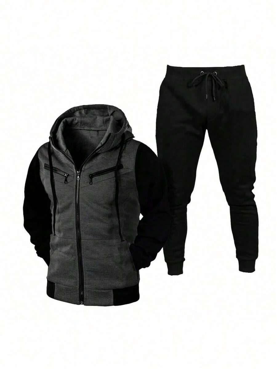 RAMAZZONI Set Of Cold Weather Blouse, Hooded Cotton Jacket + Jogger Pants For Men And Women - Dark Grey - View 1