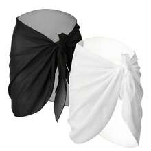 2pcs/1pc Women Black & White Beach Cover Up Sarong & Bikini Swimsuit Set, Suitable For Beach Travel For Dress - Black and White - View 3