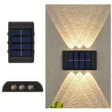 1 pièce Lumière solaire de clôture à 6 LED, éclairage vers le haut et le bas, petite lumière solaire d'escalier, convient pour le patio, le kiosque, la piscine et autres zones extérieures, peut être fixée au mur pour la maison, le jardin, le porche - Noir - Voir 14
