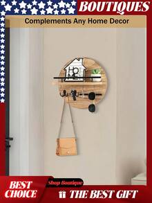 Key Holder For Wall Decorative With Shelf And Hooks, Mail Organizer Wall Mount With Sunglasses Holder, Circular Design Entryway Key Rack Hanger, Rustic Home Decor Boho Wall Decor, Key Rack, Key Holder Wall Mount, Key Holder For Wall, Key Organizer, Key Hooks For Wall, Mail Organizer Wall Mounted, Keys Holder On Wall, Key Hook, Wall Key Holder, Mail Holder, Key Hanger, Mail Holder For Wall, Car Key Holder,Shelf With Hooks, Key Hooks, Dog Leash Holder For Wall, Key Hanger Wall Mount, Key And Mail Holder For Wall - Light Brown-A - 查看 3