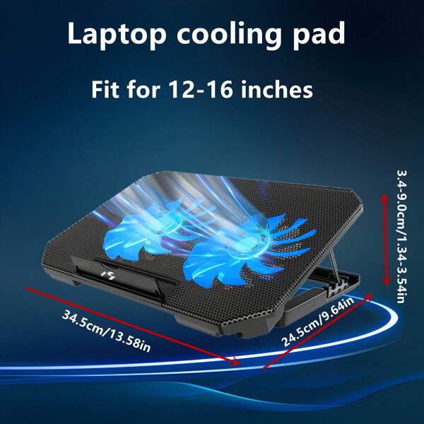NUO XI 2-ventilator laptopkoelmat, stille pc-gaming laptopkoelerstandaards met grote ventilatoren, accessoires voor laptopkoelmatten