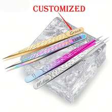 1pc Custom High Precision Stainless Steel Eyelash Extension Tweezers - Low Allergy, Straight Eyelash & Eyebrow Makeup Tool, Unique Iridescent & Textured Handle, Beauty Accessory | Textured Grip Design | Stainless Steel Tweezers, Eyelash Extension Supplies - Multicolor - View 2