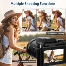 64MP 4K Digital Camera For Photography, Vlogging Cameras  With 3" Flip Screen,16X Digital Zoom, WiFi& Autofocus,2 Batteries, 32GB TF Card - màu đen - Xem 4