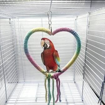 1pc Macaron Color Plastic Bird Perch, Handmade Woven Rope Swing, Suitable For Small/Medium Birds, Parrot Toy, Claw Grinding Stand, Decorative Bird Cage Accessory, Random Color