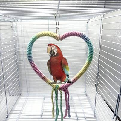 1pc Macaron Color Plastic Bird Perch, Handmade Woven Rope Swing, Suitable For Small/Medium Birds, Parrot Toy, Claw Grinding Stand, Decorative Bird Cage Accessory, Random Color