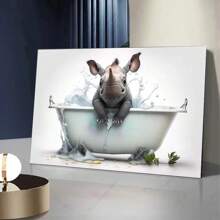 1pc Wall Arts Posters Cute Animals Baby In Bathtub Posters Elephant Panda Duck Prints Canvas Painting Bath Wall Art Picture For Living Room Home Decor Canvas, Frameless