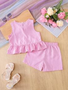 Girls Sleeveless Striped Ruffled Bow Tank Top + Striped Shorts 2Pcs Set, Summer