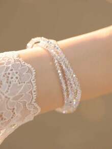 4 件套彩色多面玻璃串珠手链，女士优雅弹力串珠手链，完美礼物 - 炫彩 - 查看 4