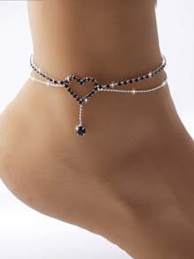 1pc Elegant Fashionable Sparkly Micro-Inlaid Water Rhinestone Multi-Layer Hollow Heart Water Drop Pendant Anklet For Women, Suitable For Festivals, Parties And Daily Outings