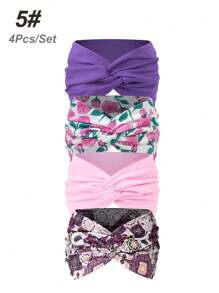 Set de 4 diademas anchas de mujer estampadas y de unicolor con diseño cruzado, accesorios de diadema turbante versátiles con estampado de leopardo y coloridos, cintillo de sudor