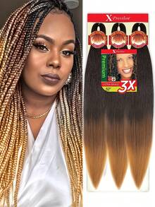 3 件 26 英寸预拉伸编织假发 - 防火光滑玉米辫编织，合成钩针接发，适合所有种族的男士和女士 - 黑色 - 查看 7