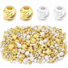 20-100 Stücke/Packung vermessingte gold-/silberfarbene facettierte runde Metallperlen, verschiedene Stile wählbar, schwerer Metall Chic DIY Schmuckherstellung Zubehör für Armband, Halskette, Anhängersperlen