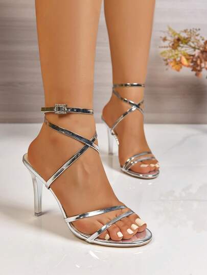 2025 Summer New Sexy One-Buckle Criss-Cross Strap Sandals Women, Snake-Shaped Wrap Around Peep Toe High Heel Shoes