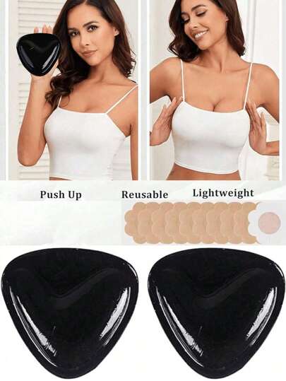 1Pair Sticky Push Up Bra Inserts-Double Sided Sticky Waterproof Bra Pads - Reusable Adhesive Bra - Sticky Bra For Dresses Bikinis,Give 10 Pieces Disposable Nipple Covers