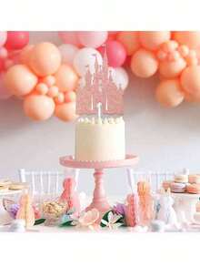 1pc Castle Cake Topper, Castle Theme Birthday Party Decoration, Pink Gold Princess Castle Birthday Party Decoration, Princess Babyshower Birthday Party Decoration Supplies,Wedding Cake Decoration, Blue Silver Castle Suitable For Ice And Snow Theme Cake Decoration (Four Colors) - Multicolor - View 4