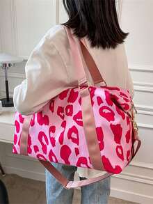 1pc Leopard Print Casual Large Capacity Gym Bag - Black and White - View 7