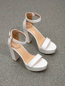 Women's High Heel Chunky Heel Waterproof Platform Strap Peep-Toe Sandals, Suitable For Singles' Party, Outing, Wedding, Spring, White - White - View 7