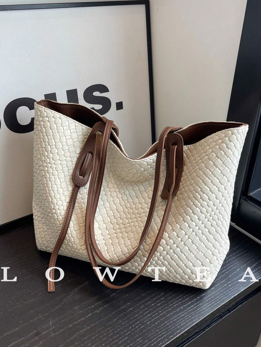 1 chiếc túi đeo vai vải PU trơn màu Low Tea, túi tote đeo vai họa tiết hoa dung tích lớn thường ngày cho nữ có quai xách đôi, khóa kéo, thích hợp khi đi du lịch, mua sắm, hẹn hò, quà tặng cho phụ nữ, phù hợp với thanh thiếu niên, nữ sinh đại học, người mới bắt đầu và cổ cồn trắng, tuyệt vời cho văn phòng, trường học, công việc, kinh doanh, đi làm, ngoài trời, du lịch, dã ngoại - Màu be - Xem 1