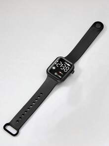 Bộ 5 chiếc/bộ thời trang thường ngày hình vuông màu đen bằng silicon họa tiết trái đất, đồng hồ kỹ thuật số LED, vòng tay hình trái tim, vòng cổ và hoa tai, quà tặng sinh nhật tuyệt vời cho trẻ em, thích hợp để đeo hàng ngày - màu đen - Xem 5