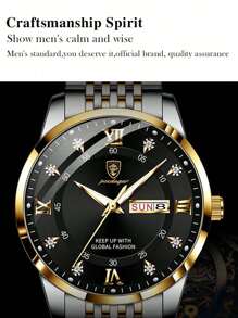 50M Waterproof Watch Real Brand POEDAGAR Classic Round Stainless Steel Men Watch Dual Date English Day Display Luminous Japan Imported Quartz Automatic Movement Built-In Long-Life Battery Luxury Gift Brothers Business Partners Fathers Men's Birthday Exam Back To School Essentials