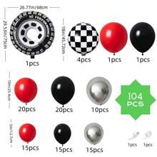 Race Car Balloon Arch Garland Kit 104Pcs Red Black And Metallic Silver Balloons With Checkered Wheel Foil Balloons For Two Fast Birthday Party Decorations