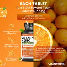 Vitamin C 1000mg With Zinc Vitastrong, 150 Vegan Tablets (5 Month Supply), High Dose For Immune Defenses, Premium Quality With Pure Vitamin C - Others - View 4
