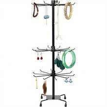 3 Tier Rotating Jewelry Tower Necklaces Hanger Stand Jewelry Holder Keyring Display Rotating Stand Rack For Organize Jewelry Necklaces Earrings Black - Black - View 2