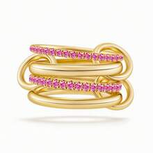 1 pezzo Anello impilabile placcato oro con zirconi per donna, elegante e delicato, in oro 14 carati con zirconi verde diamante, può essere indossato in molti modi, regalo di compleanno, gioiello elegante e alla moda, abbinabile per uso quotidiano, decorazione per feste