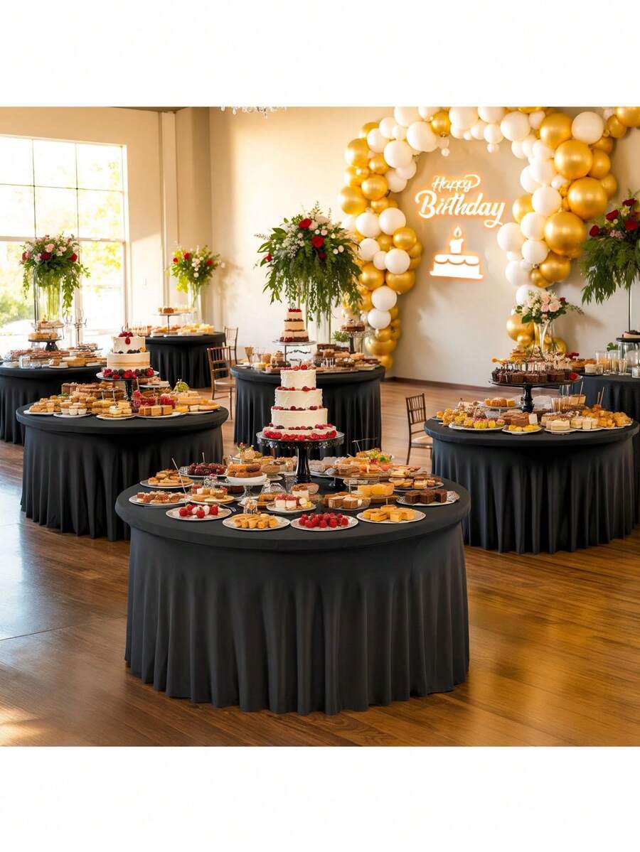 2pcs 48in/60in/72in Round Stretch Tablecloth, Wrinkle-Resistant Banquet Event Wedding Party Hotel Restaurant Dining Table Cover