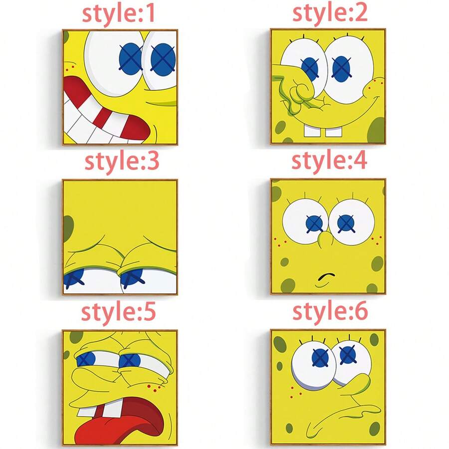 SPONGEBOB Marco de fotos colgante con pintura de Bob Esponja, pintura decorativa para cuarto de niños, mural de dibujos animados adorables de Bob Esponja, pintura de cabecera para dormitorio de niño, pintura colgante para dormitorio de niña, pintura decorativa colgante - Multicolor - Ver 1
