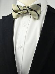1 Peça Gravata Borboleta Bege com Listras de Dupla Camada Masculina, Adequada para Festas e Traje de Negócios